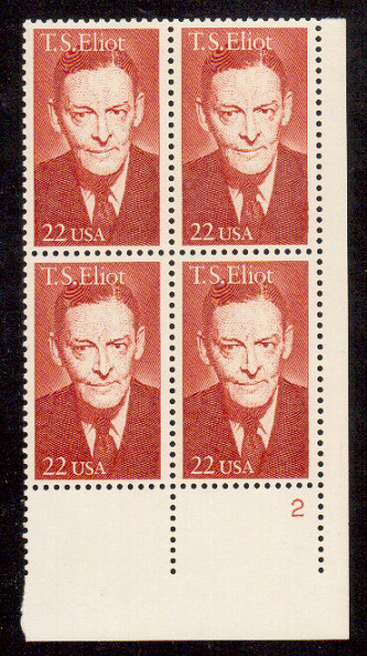 Scott  #2239... 22 Cent.... T.S. Eliot...Plate Block