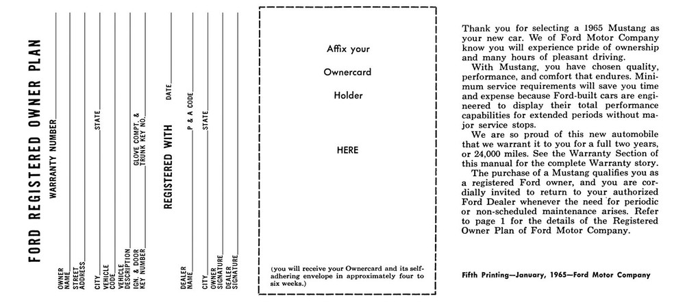 1965 Mustang Owner's Manual