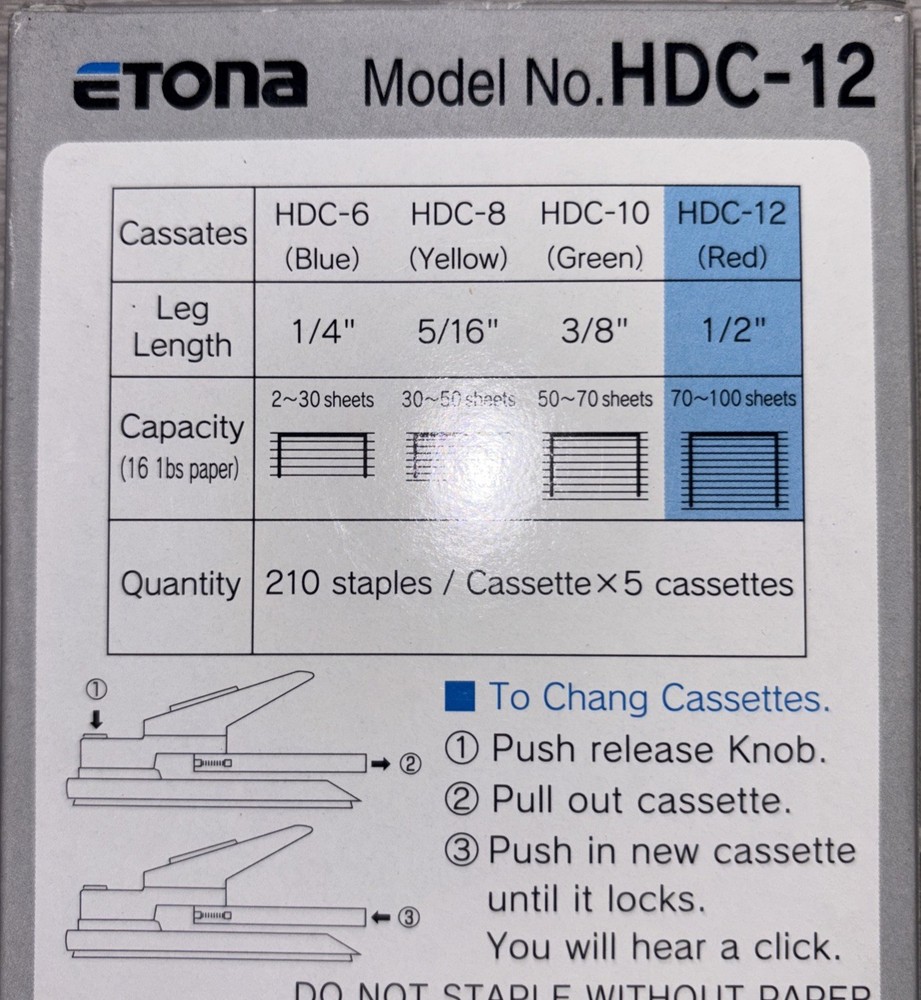 ETONA HDC-12 Red interchangeable color-coded cassettes EC-3 1/2"