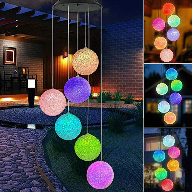 Solar Wind Chime Light LED Color Changing Yard Hanging White Ball Cardinal Birds