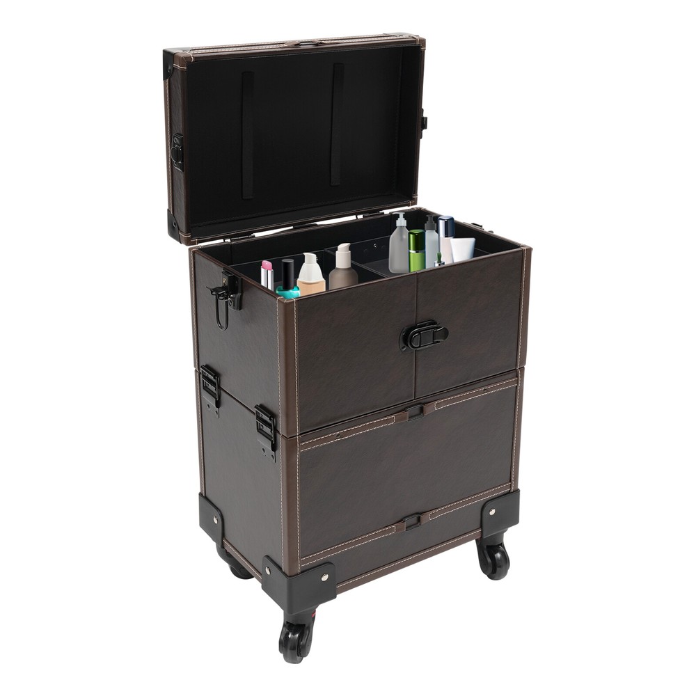 Rectangular Rolling Makeup Train Case Trolley Cosmetic Organizer Box with Mirror