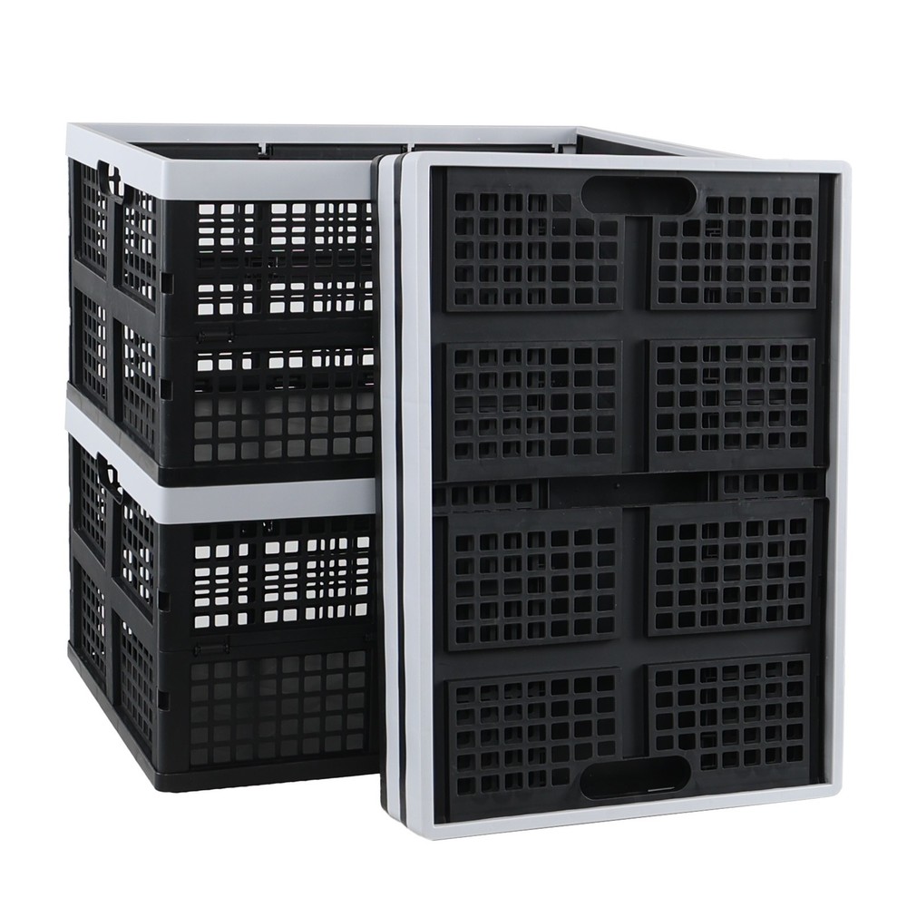 Knifefish Set of 4 Large Folding Stackable Storage Crate, 66 L, Black