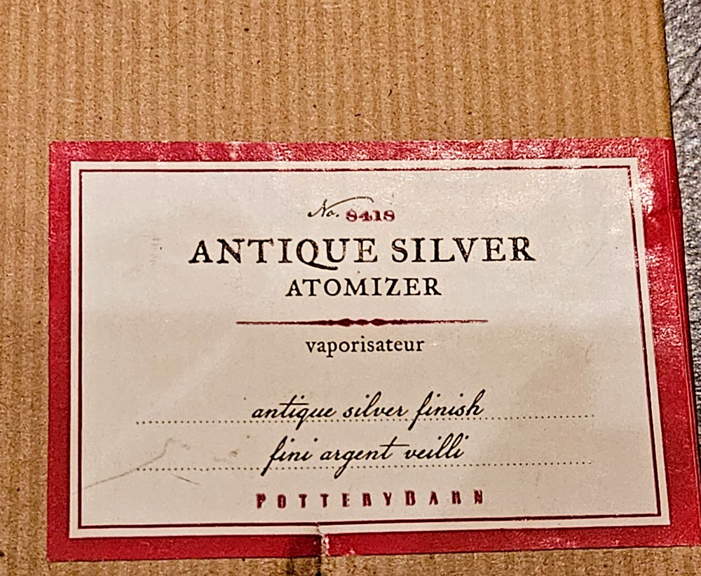 #8418 Antique Silver Atomizer from Pottery Barn Heart Shape NIB