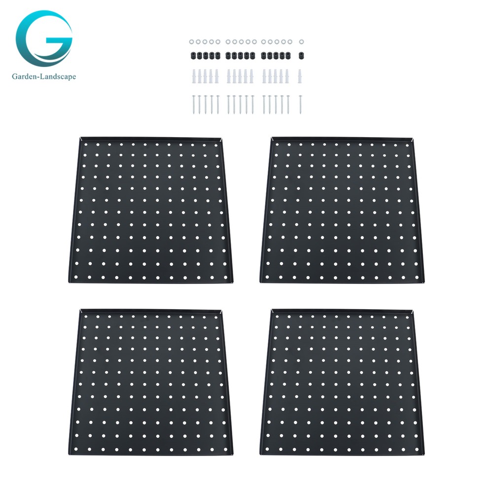 4 Pack Portable Black Metal Pegboards Wall Organizer Panel Storage Hanger Tool