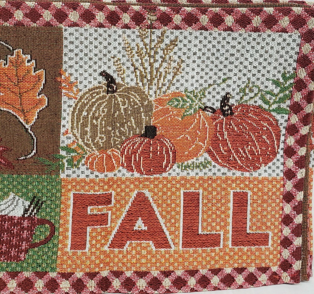 Long Tapestry Table Runner, 12"x70",FALL,HARVEST PATCHWORK, LEAVES & PUMPKINS,HC
