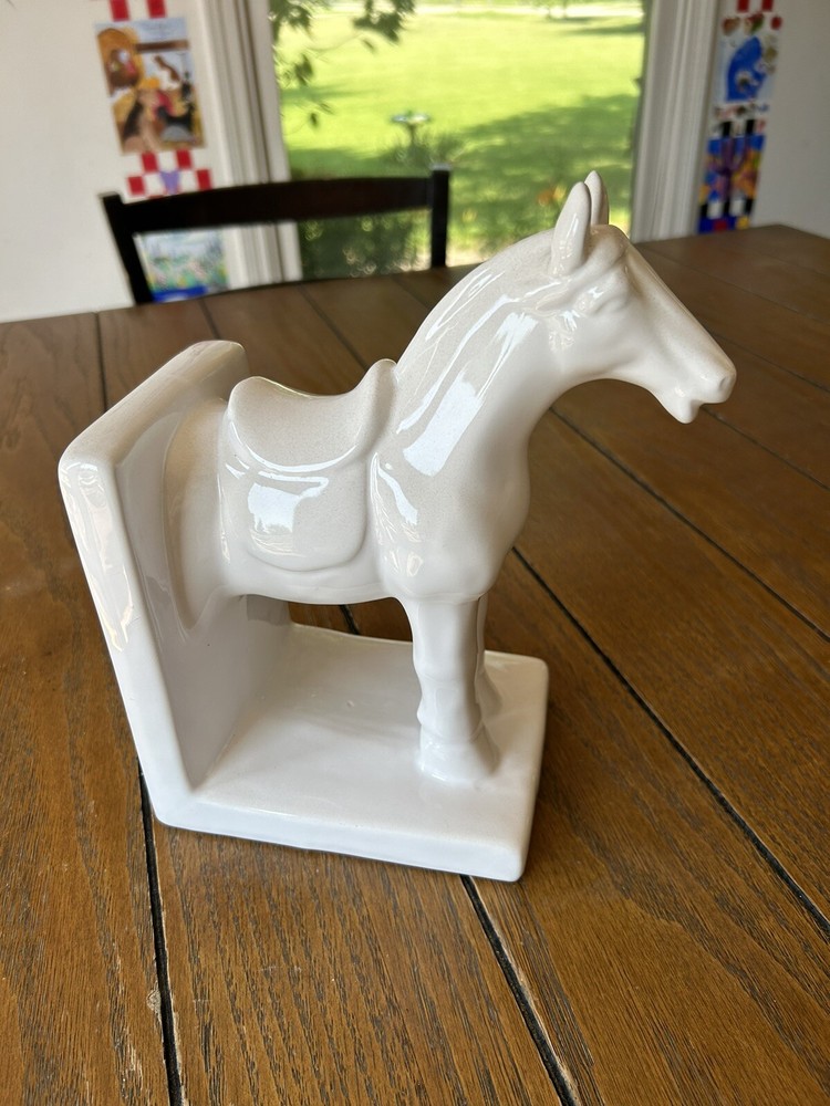 ONE White Horse Ceramic BOOKEND Library Modern Decor No Damage