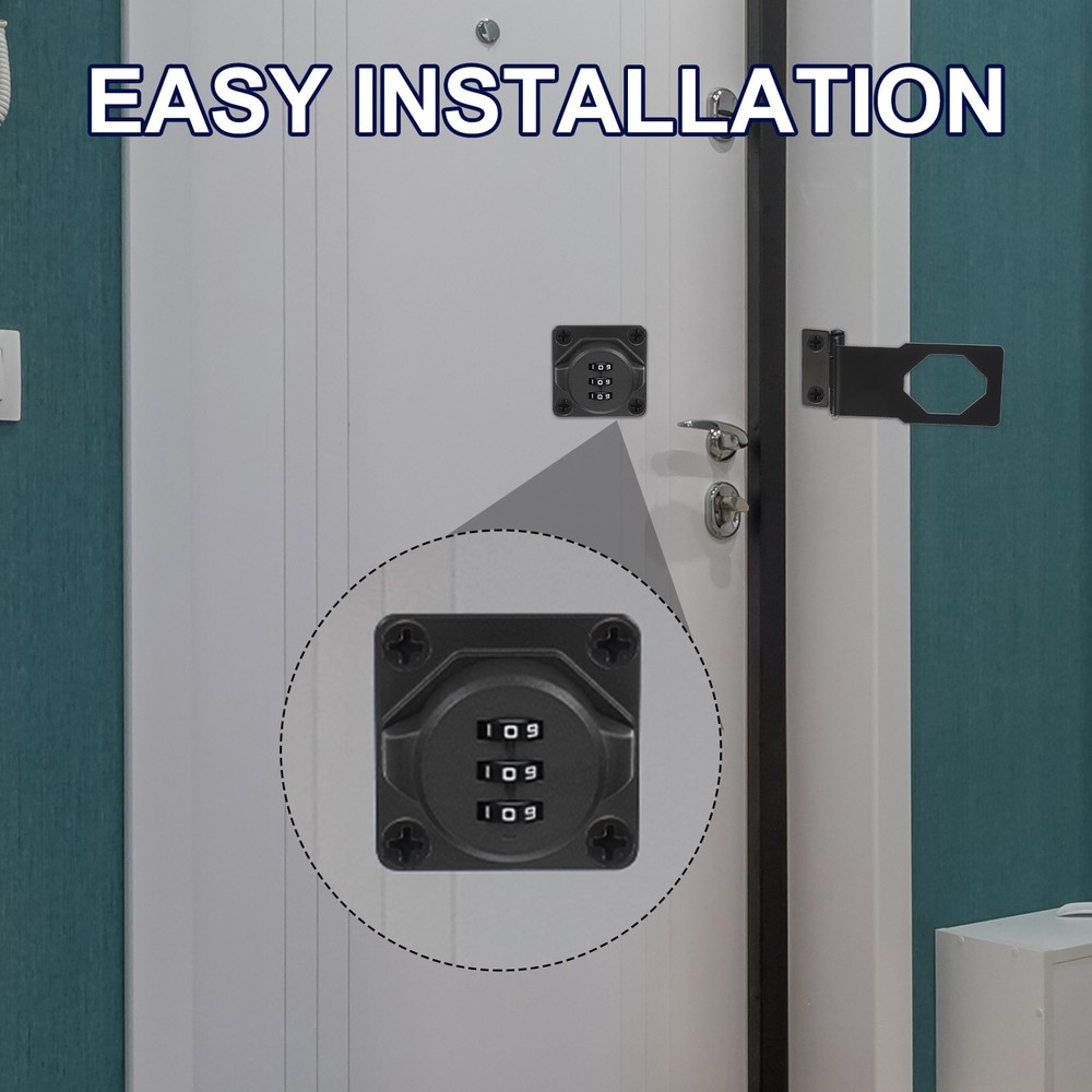 Combination Rotary Hasp Locks Security Door Latch Lock 3 Digit Password Black