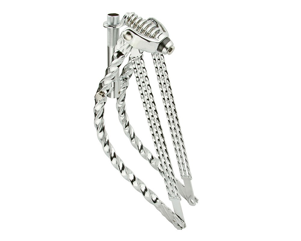 20 LOWRIDER BENT TRIPLE SQUARE TWISTED SPRING FORK 1 INCH CHROME