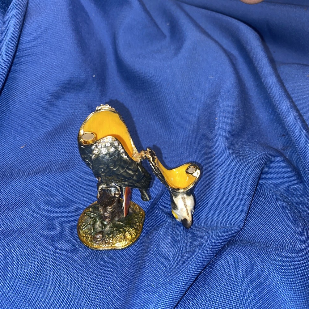 Enameled Metal Hinged parrot Trinket Box