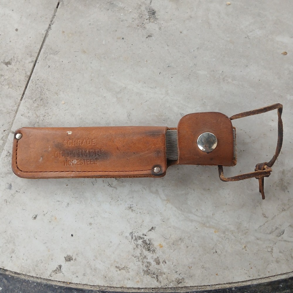 vintage 90s Schrade Old Timer Honesteel complete with leather sheath