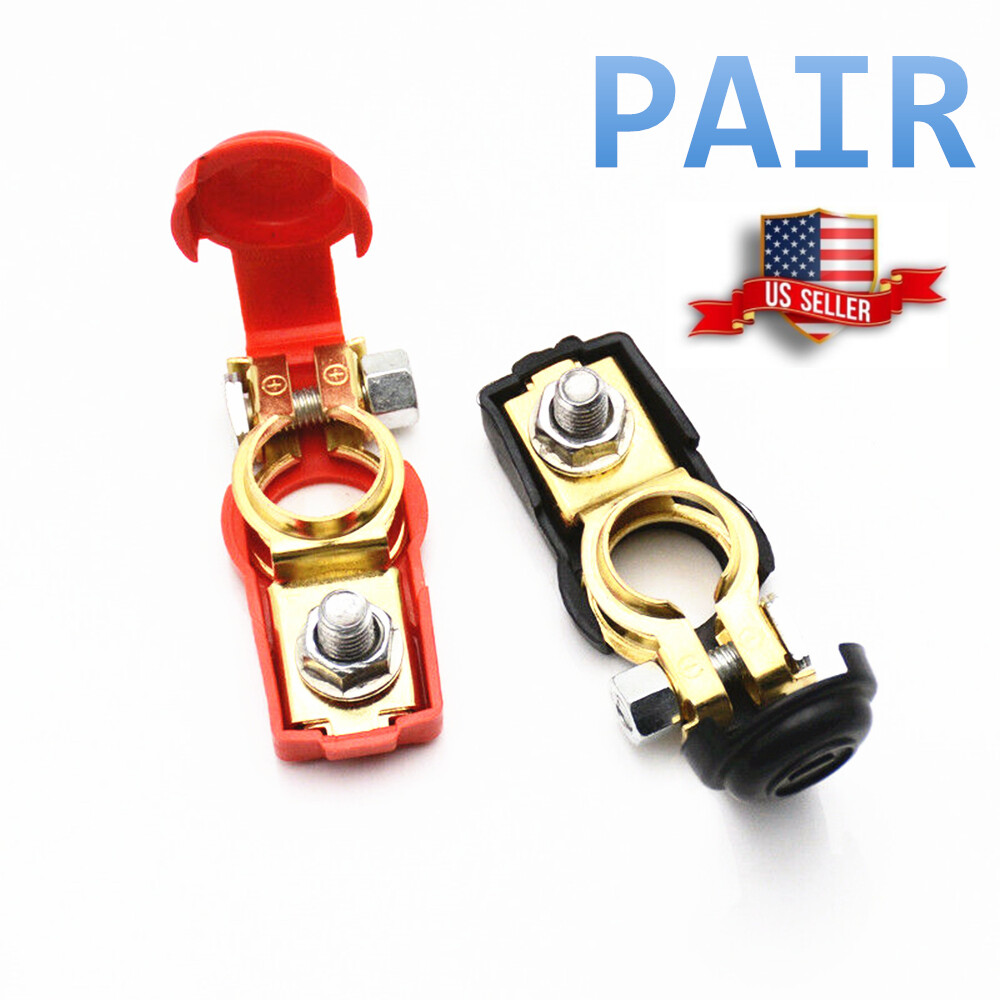 Pair Car Battery Terminal Connectors Universal Positive Negative Wire Post Clamp