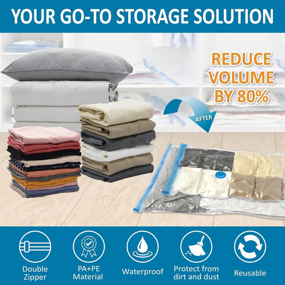 Effortless Space-Saving: 20 Pack Vacuum Storage Bags with Various Sizes & Pump