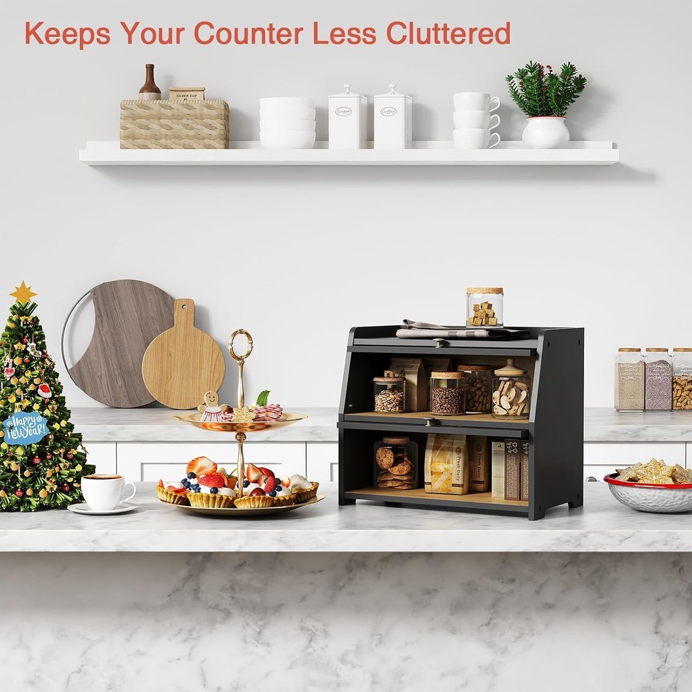 Large Bread Box for Kitchen Countertop, Black Extra Large,