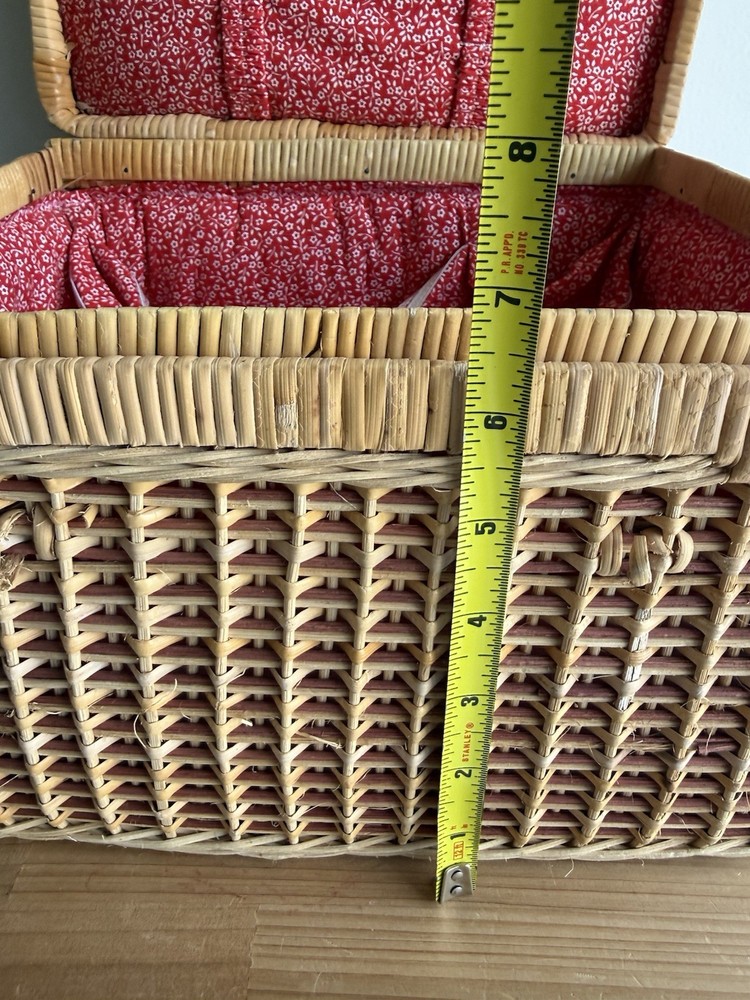 Vintage Wicker Sewing Basket w/ Red Fabric Liner, Please Read Description