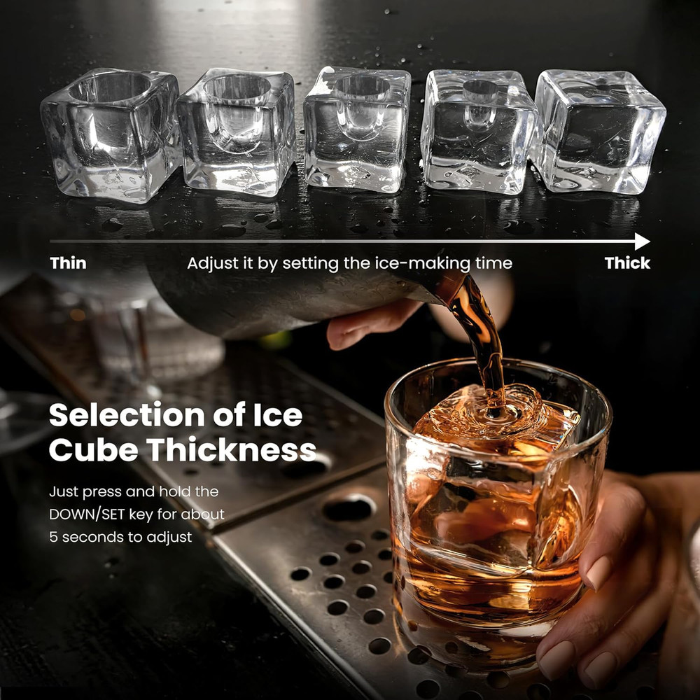 Rapid Ice Cube Maker - 3 Cubes in 20 Mins, 5 Sizes, Self-Cleaning Feature