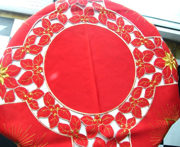 Gorgerous Red Embroidered Polyester Square Tablecloth Xmas 33" Cutwork Candles