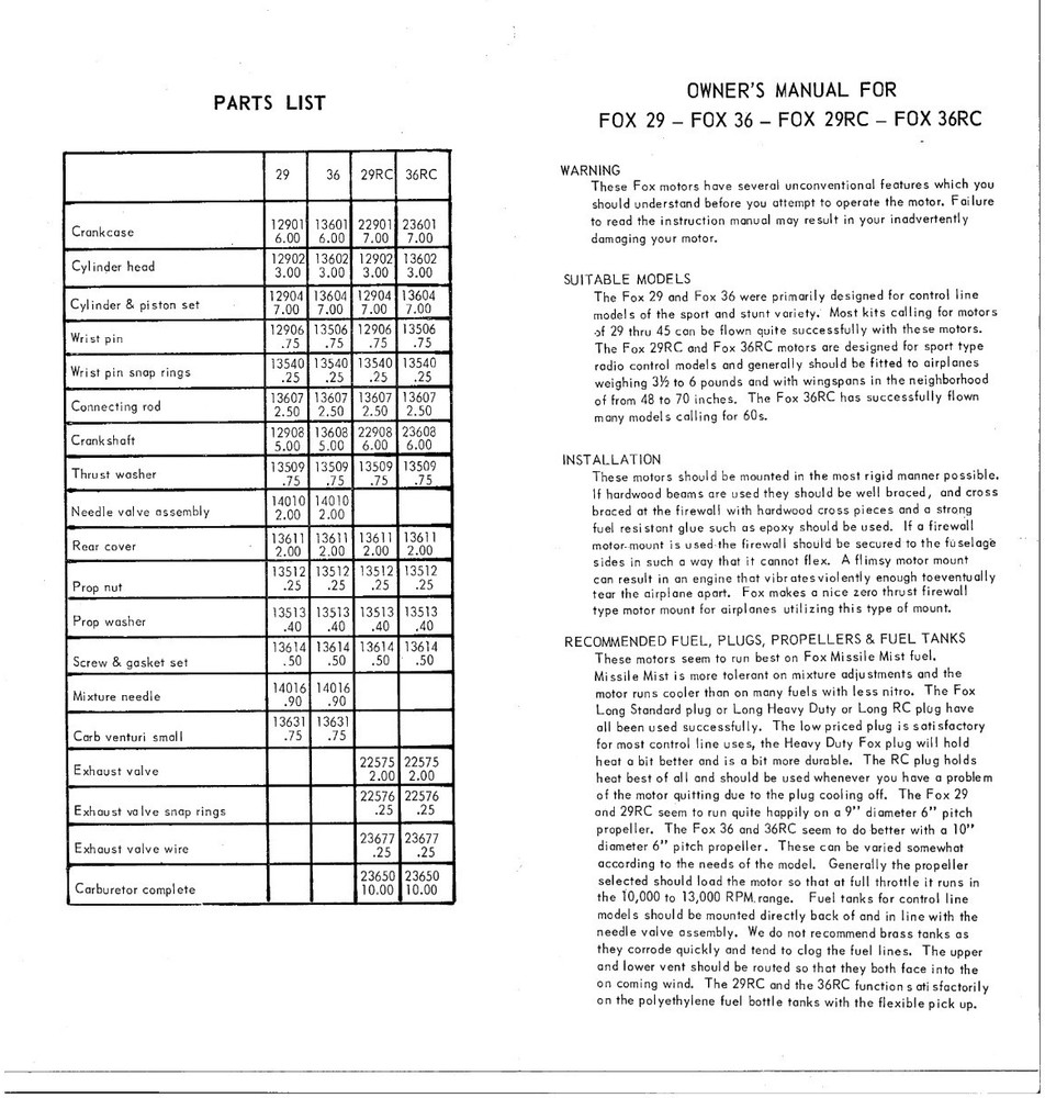 Vintage Model Airplane Engine Instructions