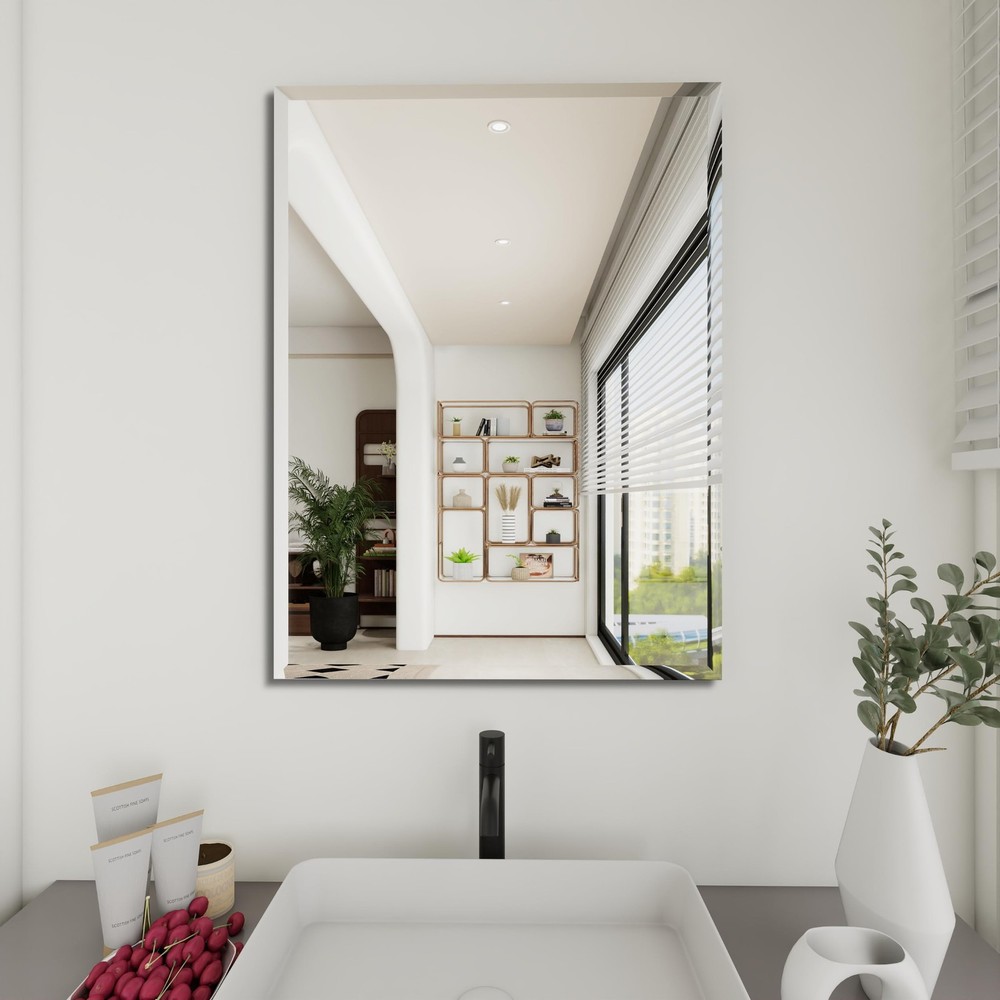 Rectangular Beveled Bathroom Mirrors, 16X24 inch Square Frameless Mirror, Rec