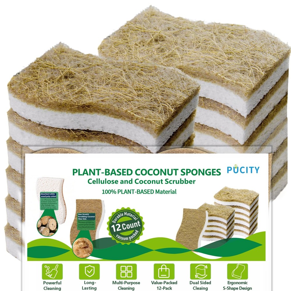 Sponges Kitchen Natural Dish Sponge PlantBased Biodegradable Compostable Cell...