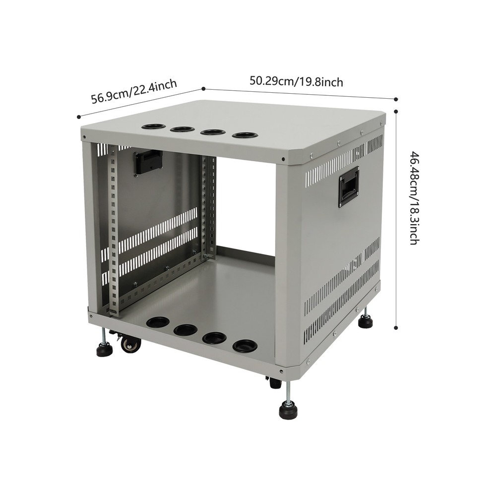 9U Server Rack Grey Semi-open Carbon Steel Rolling Studio Rack Case W/ Wheels