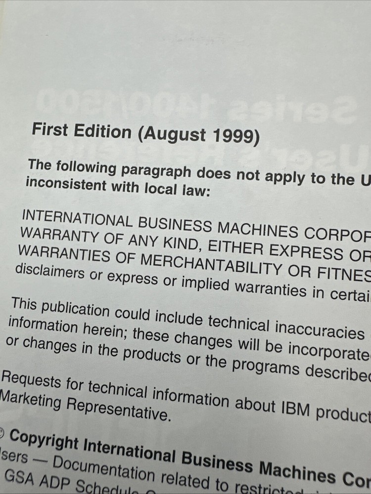 Ibm Thinkpad i Series 1400/1500 User's Reference Manuel 1999 1st Edition