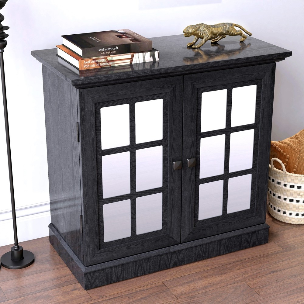 Storage sideboard cabinet with 2 decorative acrylic mirrored doors, adjustable