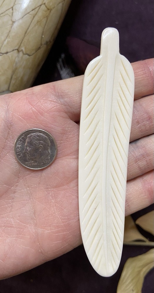 Bovine Bone Feather Bead Carving, Ethically Sourced