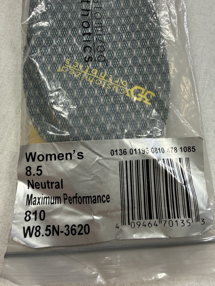Woman's Size 8.5 Abeo 3D3 Customized Orthotics Neutral Maximum Performance 810