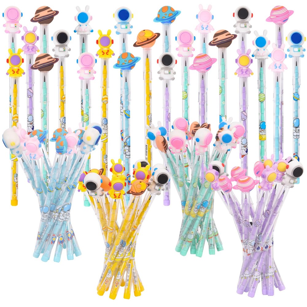 48 Pieces Cute Stackable Pencils Space Study Supplies Translucent Multi Point