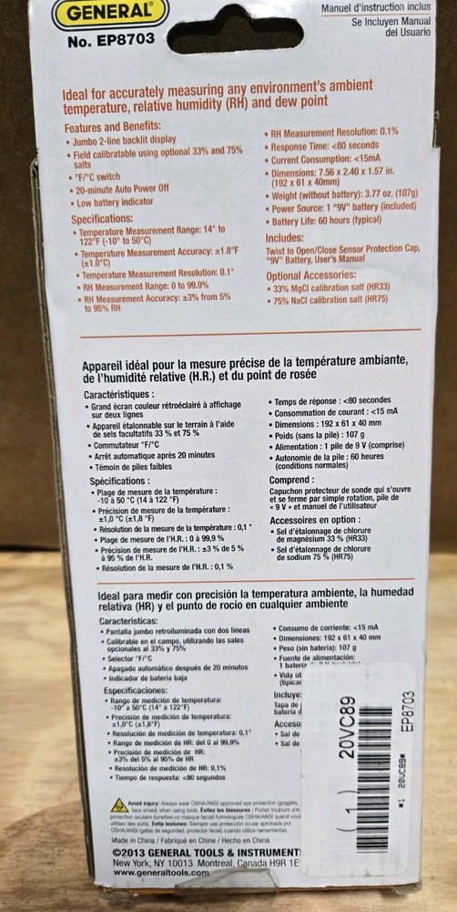 General EP8703 Calibratable 3-Function Psychrometer - NEW IN BOX!!