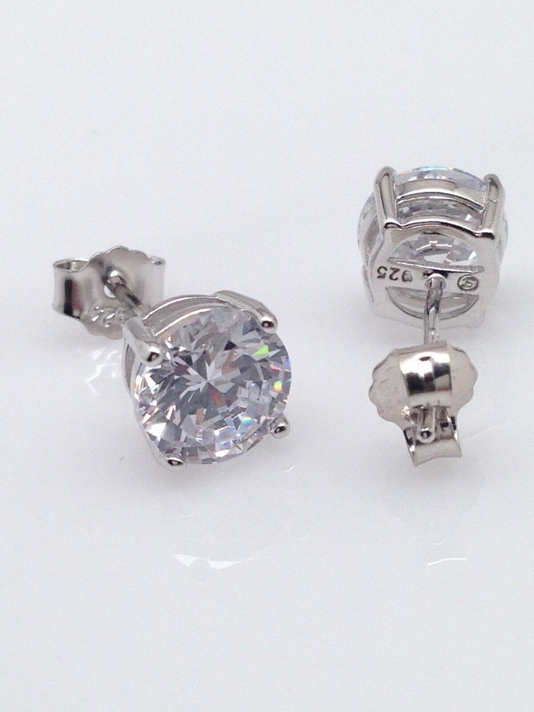 925 Sterling Silver Round Cut CZ Stud Earrings Tiny Dainty Studs 5.8mm