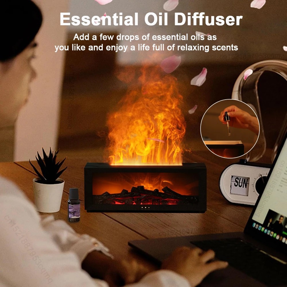 Flame Air Humidifier Aroma Diffuser LED Light Remote Essential Oil Mist