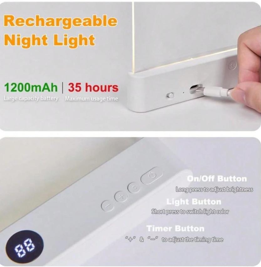 Book Light, Rechargeable Clear LED Flat Reading Light with 3 Colors Timer, D...