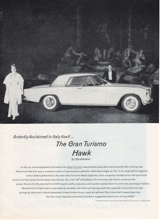 1962 Studebaker PRINT AD Featuring: Gran Turismo Hawk