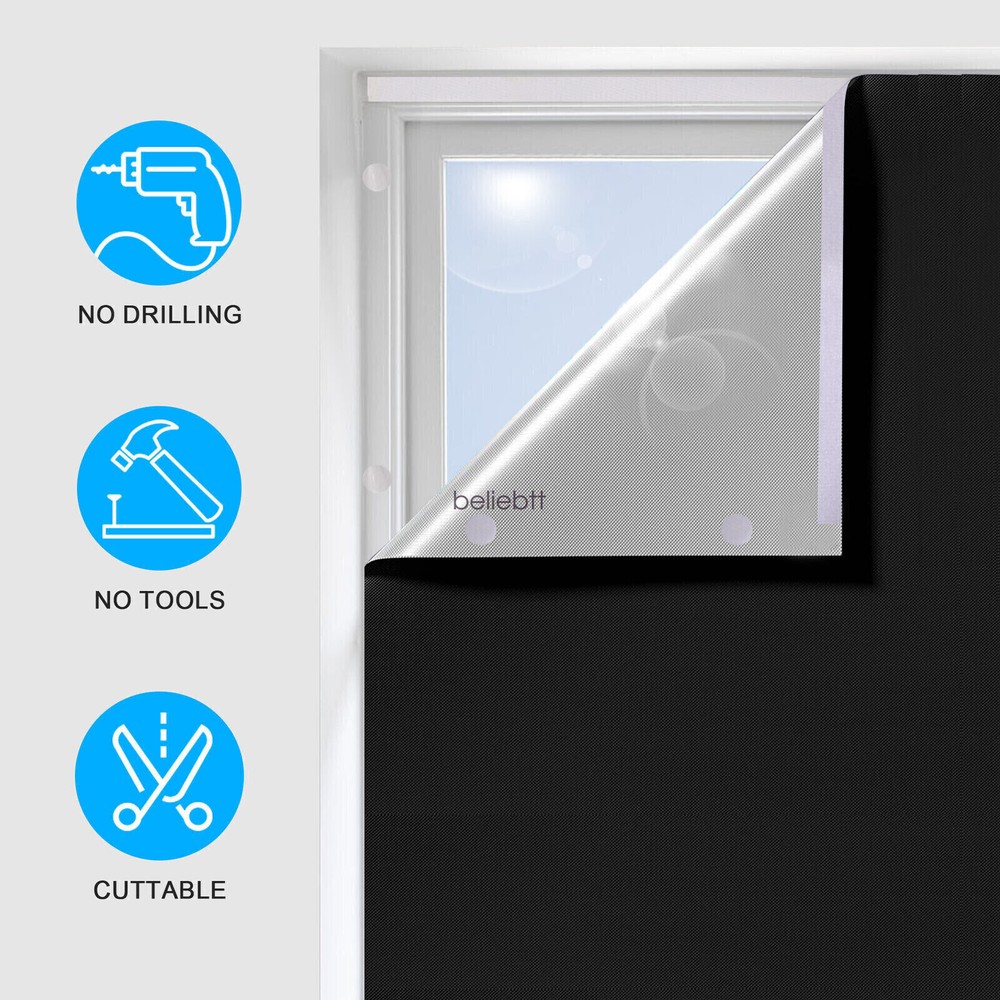 100% Blackout Roller Window Blind with Hook & Loop Tab for Nursery Bedroom RV