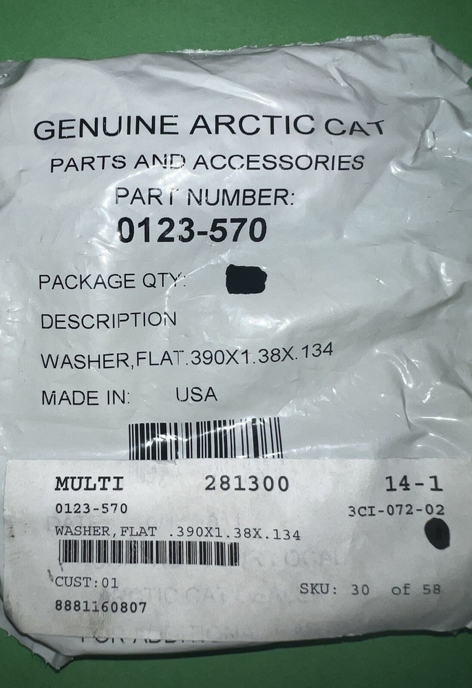 Arctic Cat OEM Flat Washer 0123-570 New