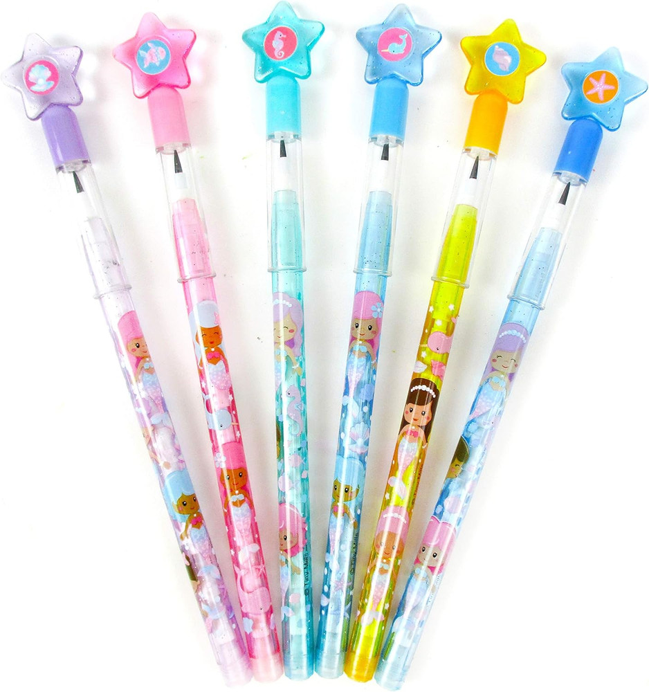 24 Pcs Rainbow Mermaids Multi Point Pencils Stackable Stacking Pencils with Eras