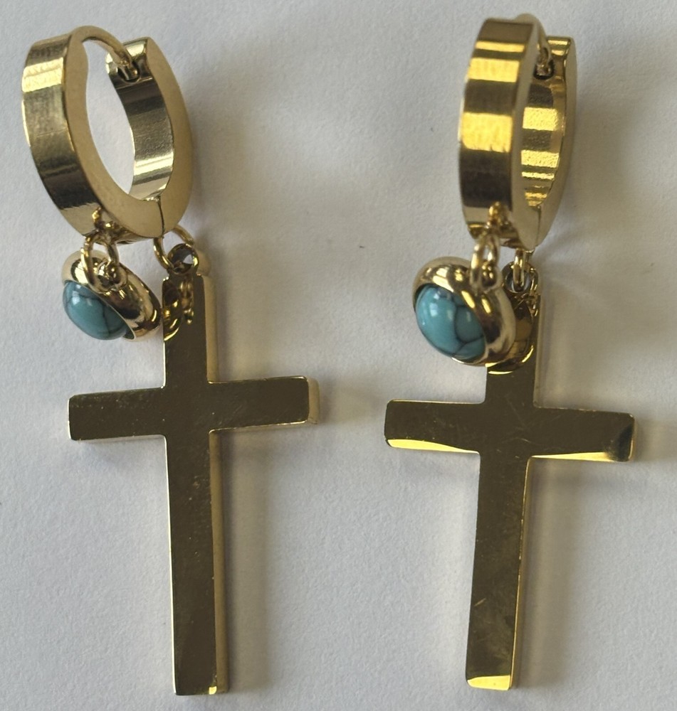 DIY Turquoise Gold Cross Earrings