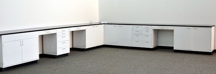 32' Laboratory L Design Cabinet / Casework / w/ Countertops / E1-500