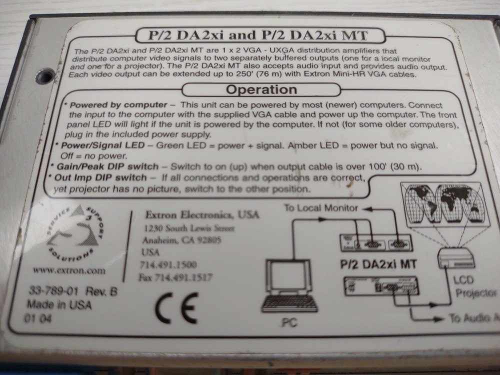 Extron Versa Tools P/2 DA2xi Distribution Amplifier 33-789-01