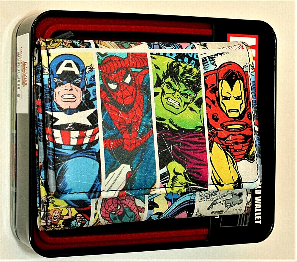 Marvel Comics Avengers Spider-Man Hulk Panel Trifold Wallet Collectors Tin NEW