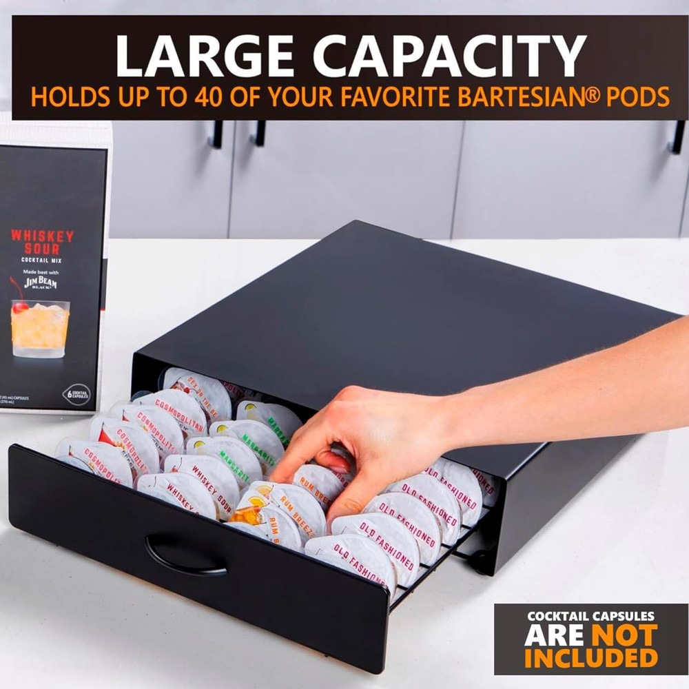 Bartesian Pod Holder – Holds 40 Bartesian Capsules – Stackable Pods Organizer...