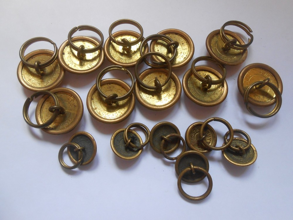 Brass Royal Navy buttons 10 large 6 small complete with securing rings