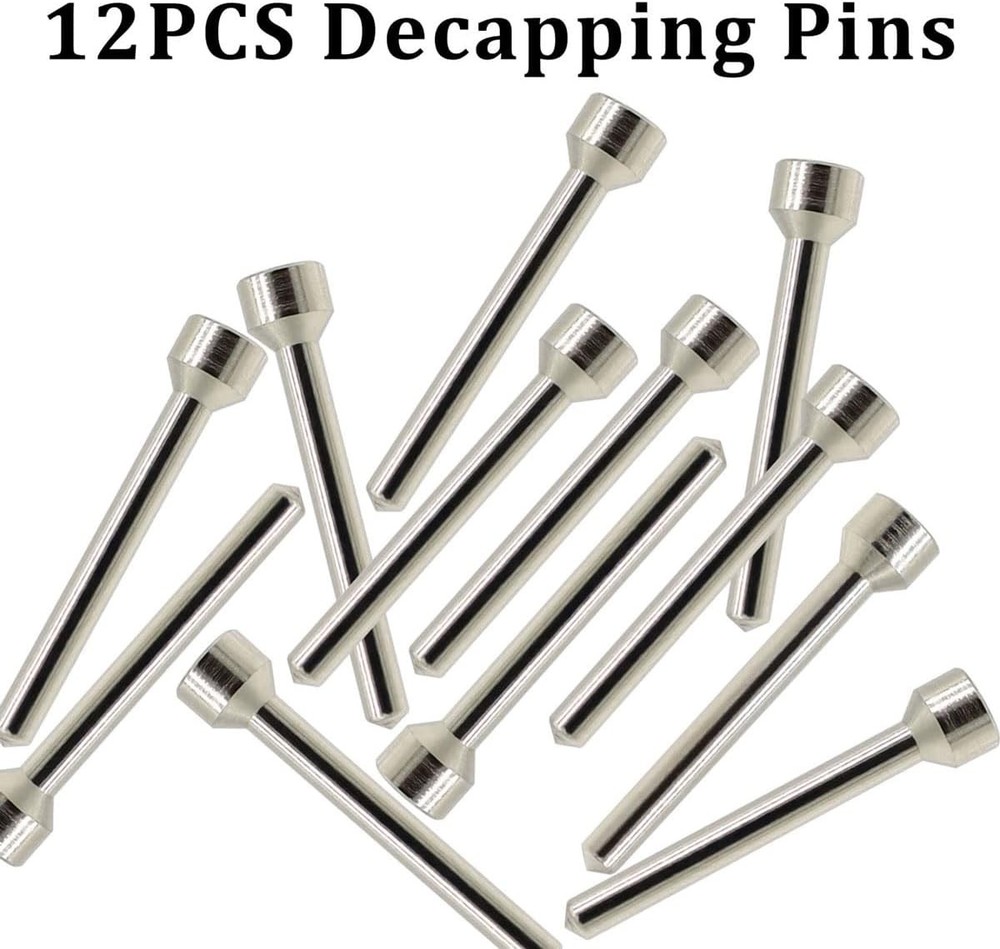 12 Pack Headed Decapping Pins Reloading Die, Redesigned Black