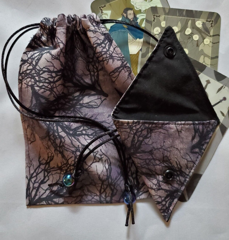 Tarot Card Drawstring Bag Handmade Winter Branches with Beads PLUS Crystal Pouch