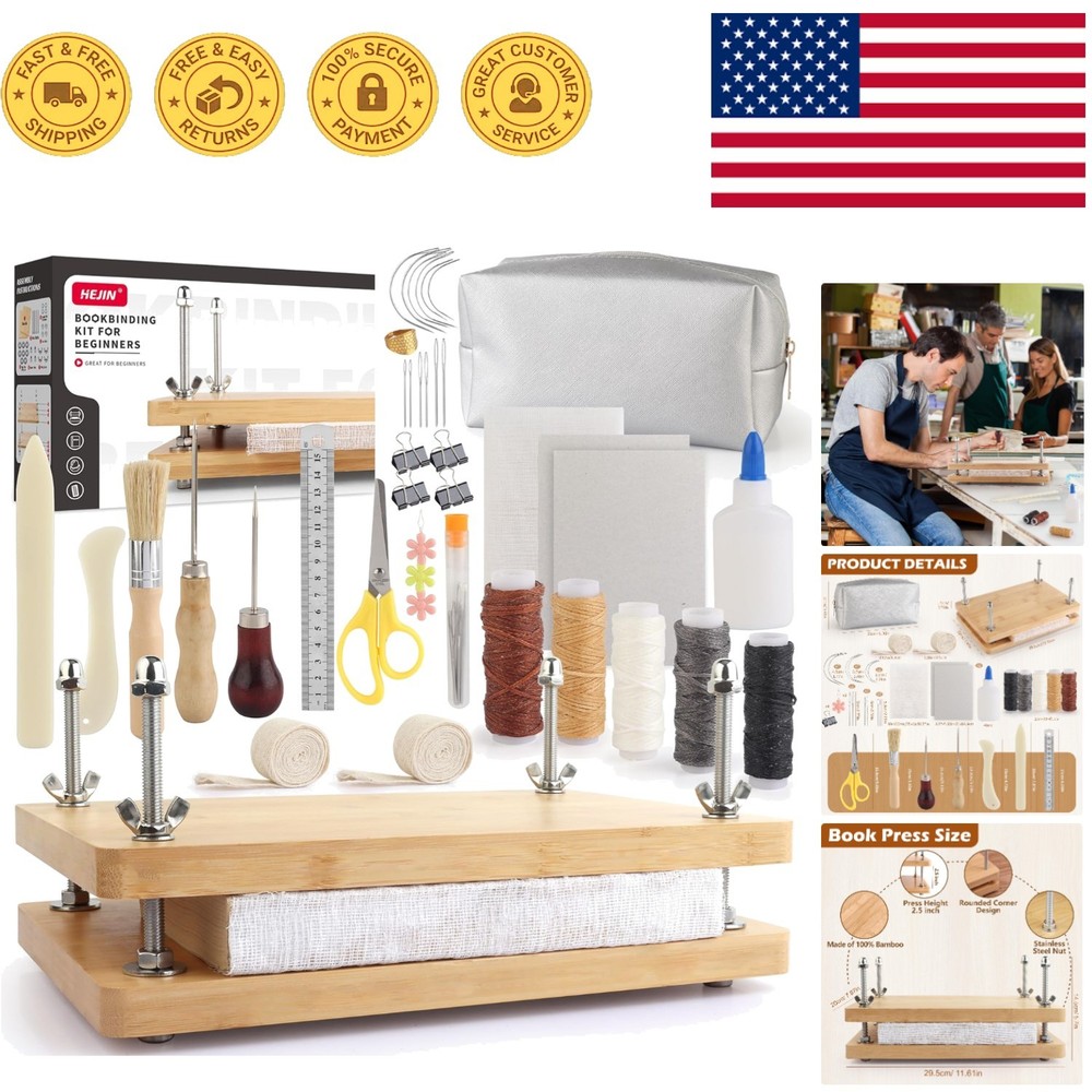 Complete Book Binding Kit with Press, Waxed Thread & Tools - 11.6 x 7.8 Inches