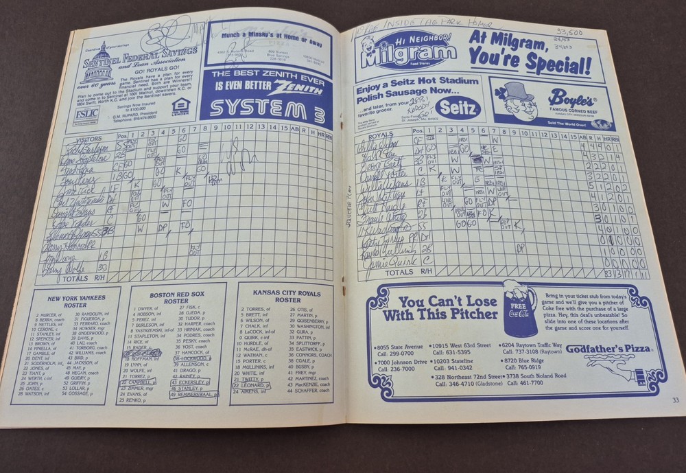Royals Vs Red Sox 1979 Grand Slam Program With 3 Autographs