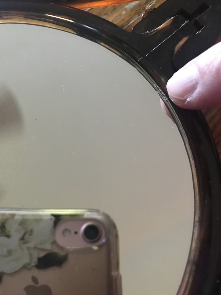 Vtg Mirror Handheld/Tabletop, Double Sided Dark Amber Swirl