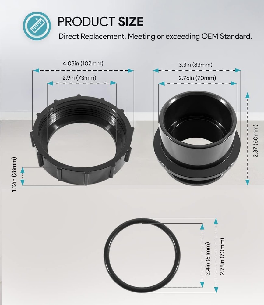 2Pack 270100 Black Pool Valve Adaptor Replacement Kit Fits Pentair D.E. Filter