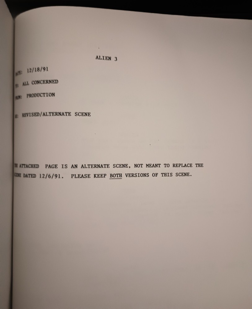 ALIEN 3 Rare Production Reshoot Script Walter Hill David Fincher Screenplay 1992